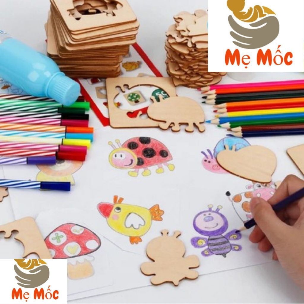 Bộ Đồ Chơi Khuôn Vẽ Gỗ Giúp Trẻ Phát Triển Tư Duy Và Sáng Tạo, Đồ Chơi Giáo Dục Cho Bé - Shop mẹ Mốc ,KV