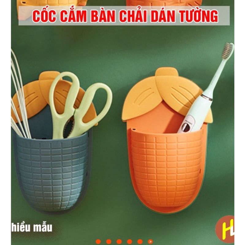 Cốc dán tường đựng đồ đa năng hình bắp ngô - Kệ dán tường treo bàn chải , dụng cụ học tập , remote tiện dụng