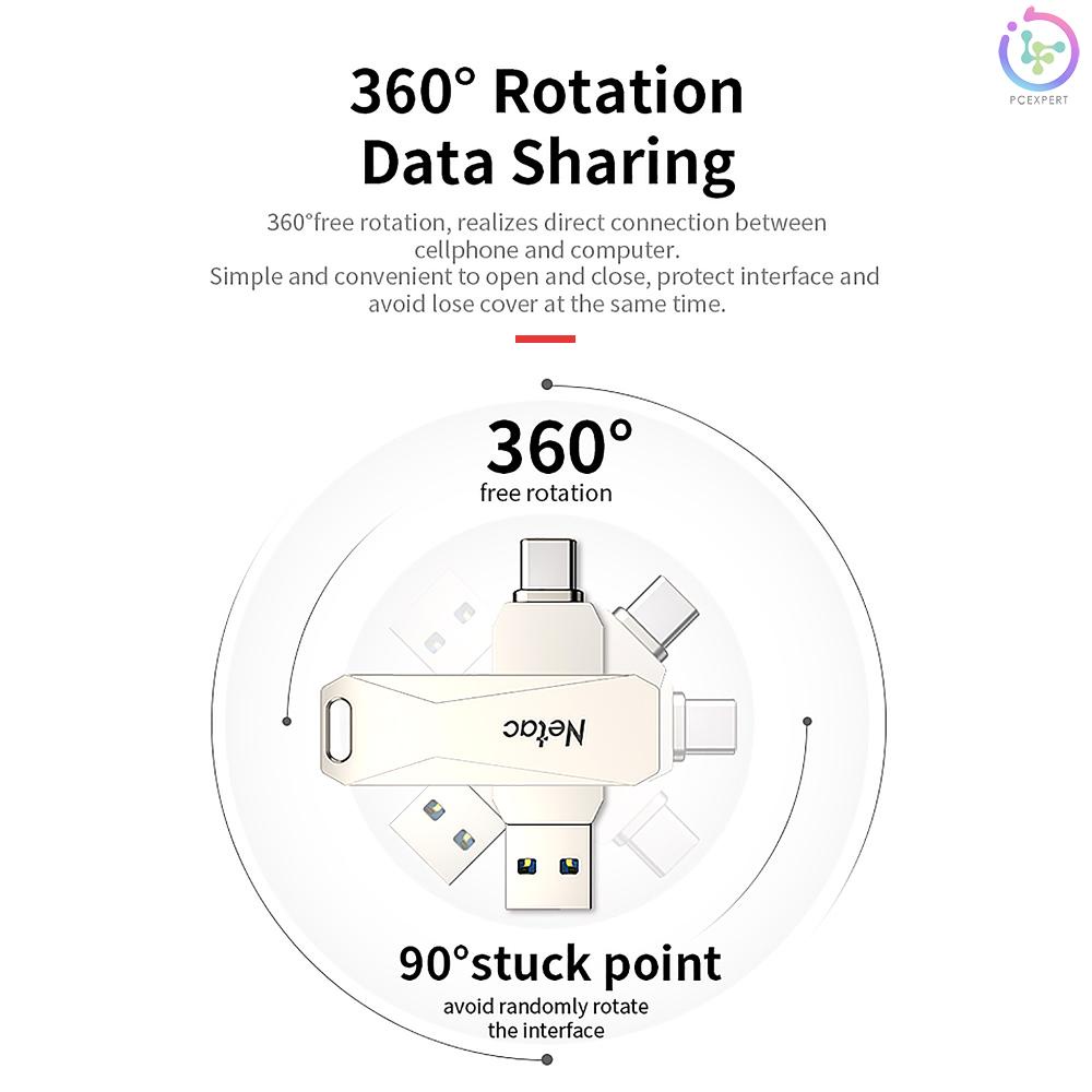 Netac U782C 64GB Type-C + USB Double Interface Flash Drive Plug &amp; Play Mobile Phone Memory Expansion U Disk Silver