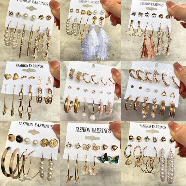 Set 40 Khuyên Tai Tròn Đính Đá Thời Trang Cho Nữ