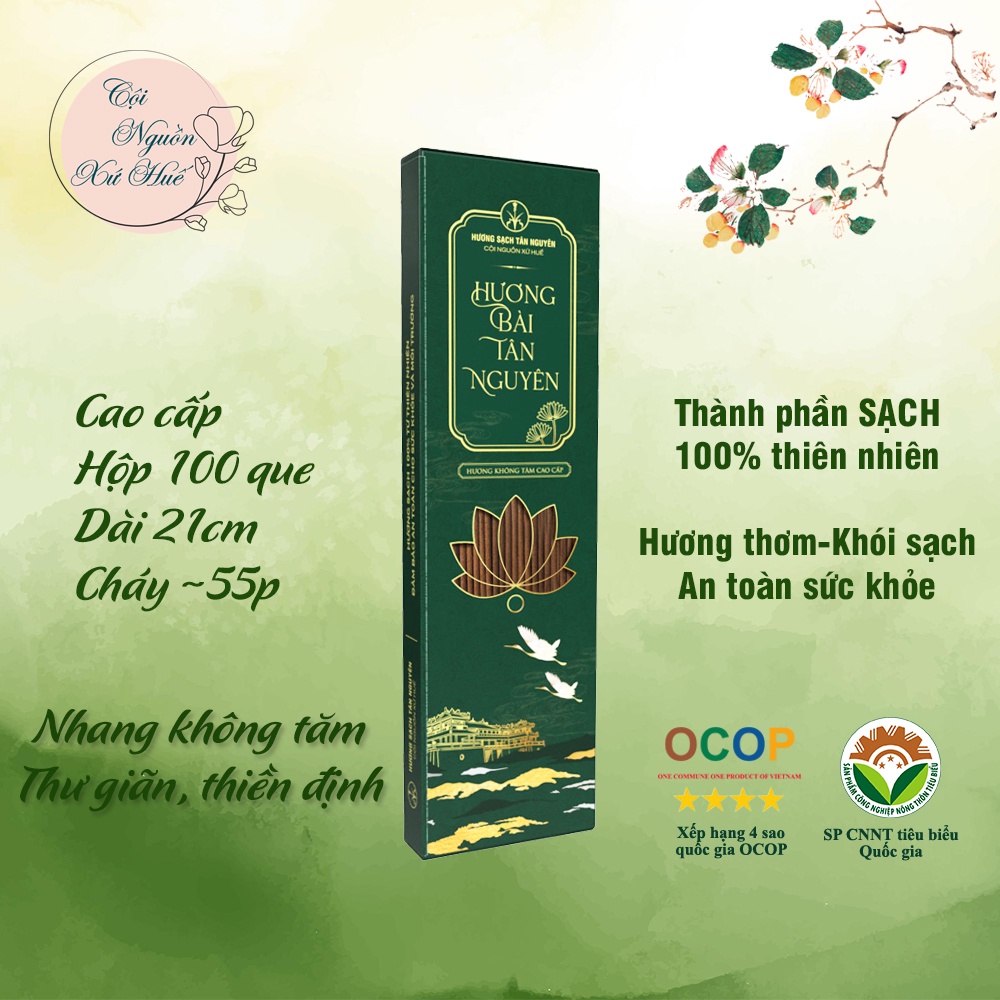 Hương sạch Tân Nguyên, nhang ít khói, hương bài không tăm hộp 100 que mùi hương dịu nhe