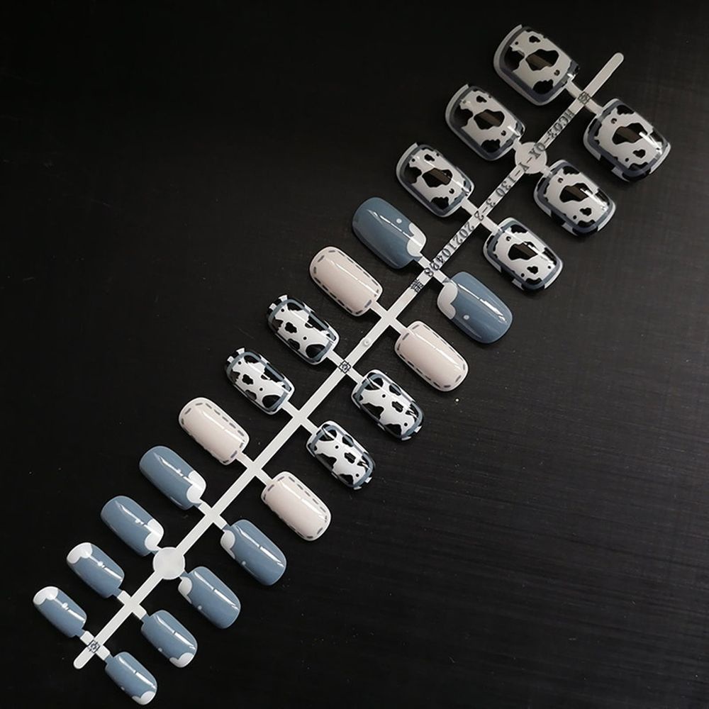 [Hàng mới về] Bộ 24 móng tay giả họa tiết da báo hình vuông và ngắn bao phủ đầy đủ phong cách Pháp (có bán lẻ)
