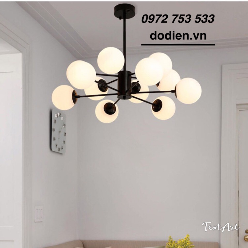 Đèn chùm hiện đại đèn thả trần phòng khách,bàn ăn 12 bóng thân đen