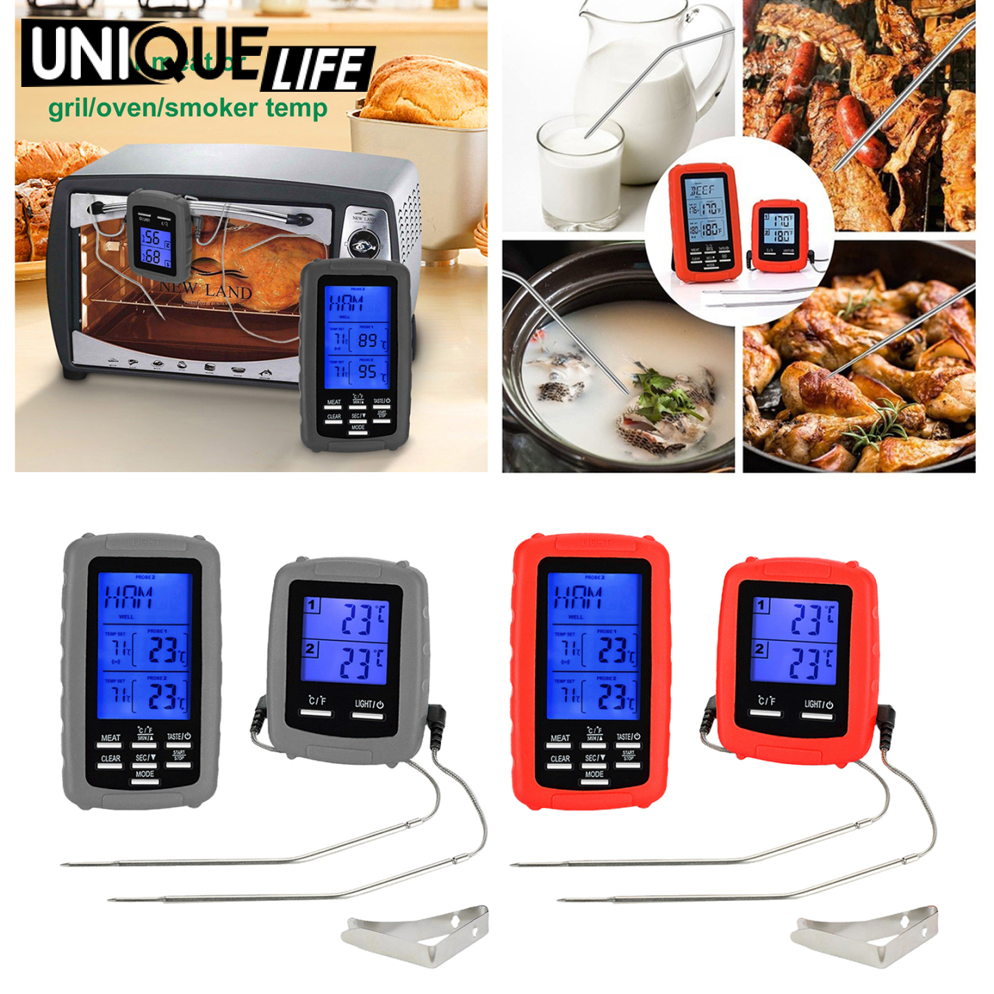 [Unique Life]BBQ Food Thermometer Barbecue Baking Fry Chef Cooking Instant Read Red