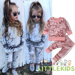 Set áo thun dài tay + quần legging phối họa tiết dễ thương cho bé gái