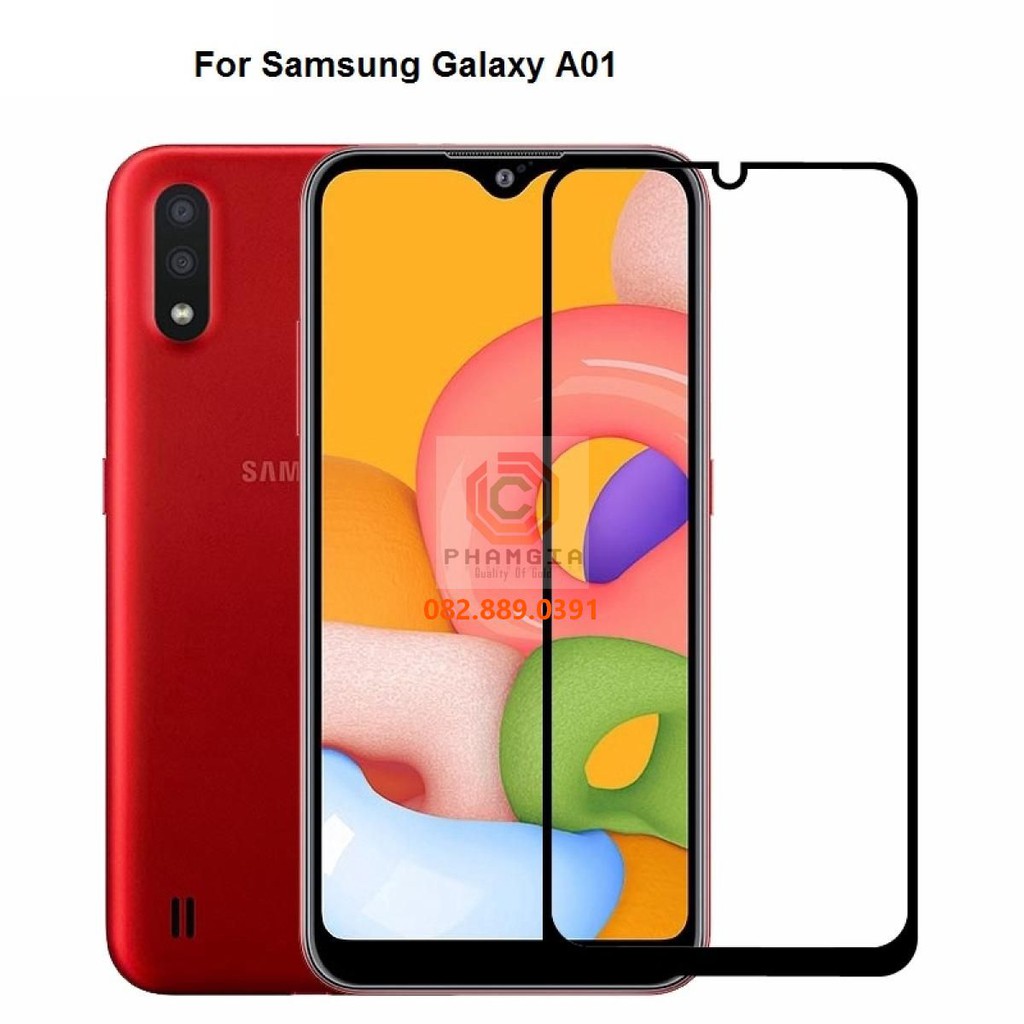Kính cường lực full màn hình Samsung Galaxy A01 full keo, 9H, siêu chuẩn
