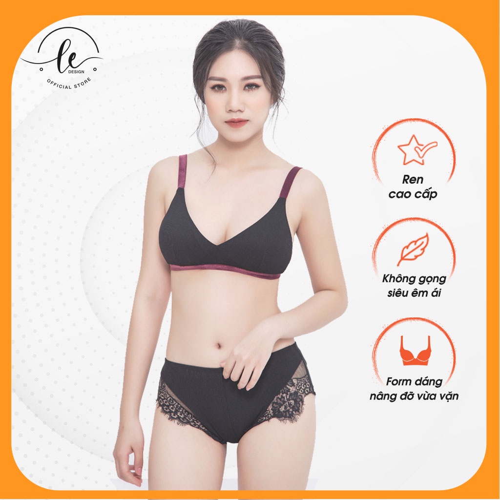 Áo Ngực Không Gọng LE.DESIGN Phối Dây Nhung Xanh Chất Liệu Cotton Thấm Hút Mồ Hôi Có Đệm Mút