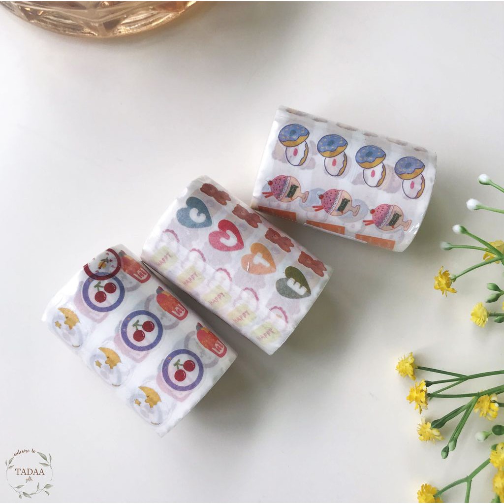 Washi tape gấu hoạt hình băng keo giấy trang trí dễ thương nhiều màu sắc