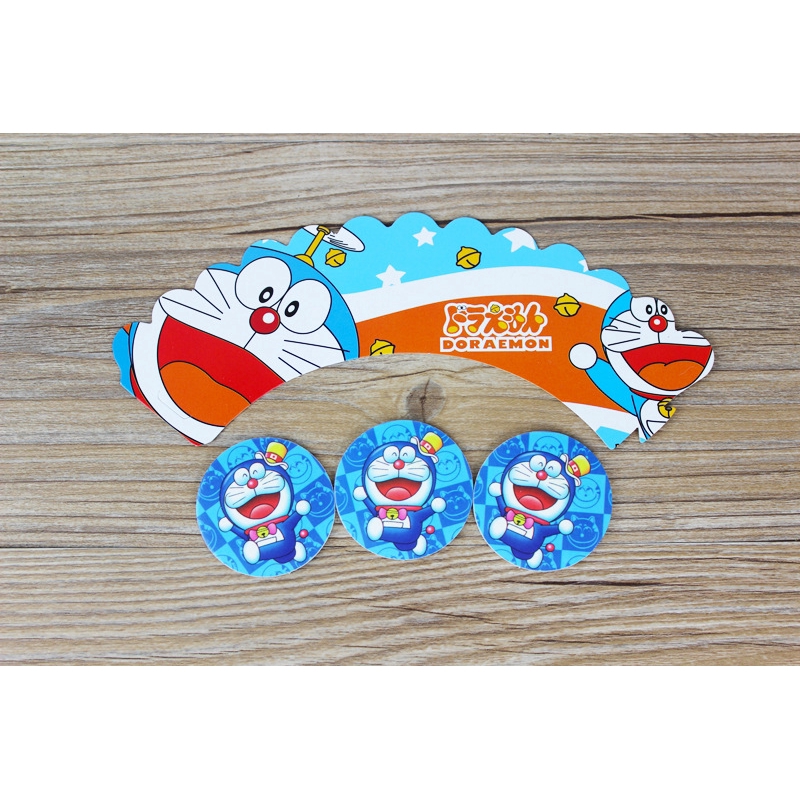 Set 24 đế lót ly hoạ tiết hoạt hình doraemon dành cho tiệc sinh nhật bé