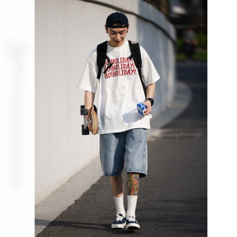 Quần Short Jeans Ống Rộng Phong Cách Nhật Bản Thời Trang Mùa Hè Dành Cho Nam Và Nữ