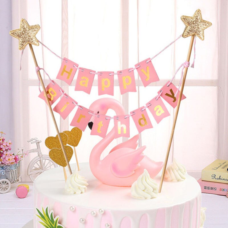 Phụ Kiện Trang Trí Bánh Kem Hình Banner Chữ Happy Birthday Dễ Thương