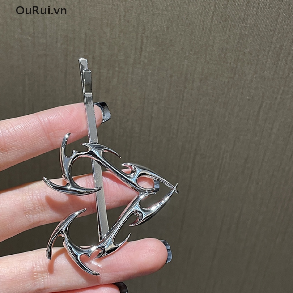 {RUI} Kẹp Tóc Kẹp Bên Hông Bằng Kim Loại Trái Tim Hình Học Độc Đáo Phong Cách Hip Hop {OuRui.vn}