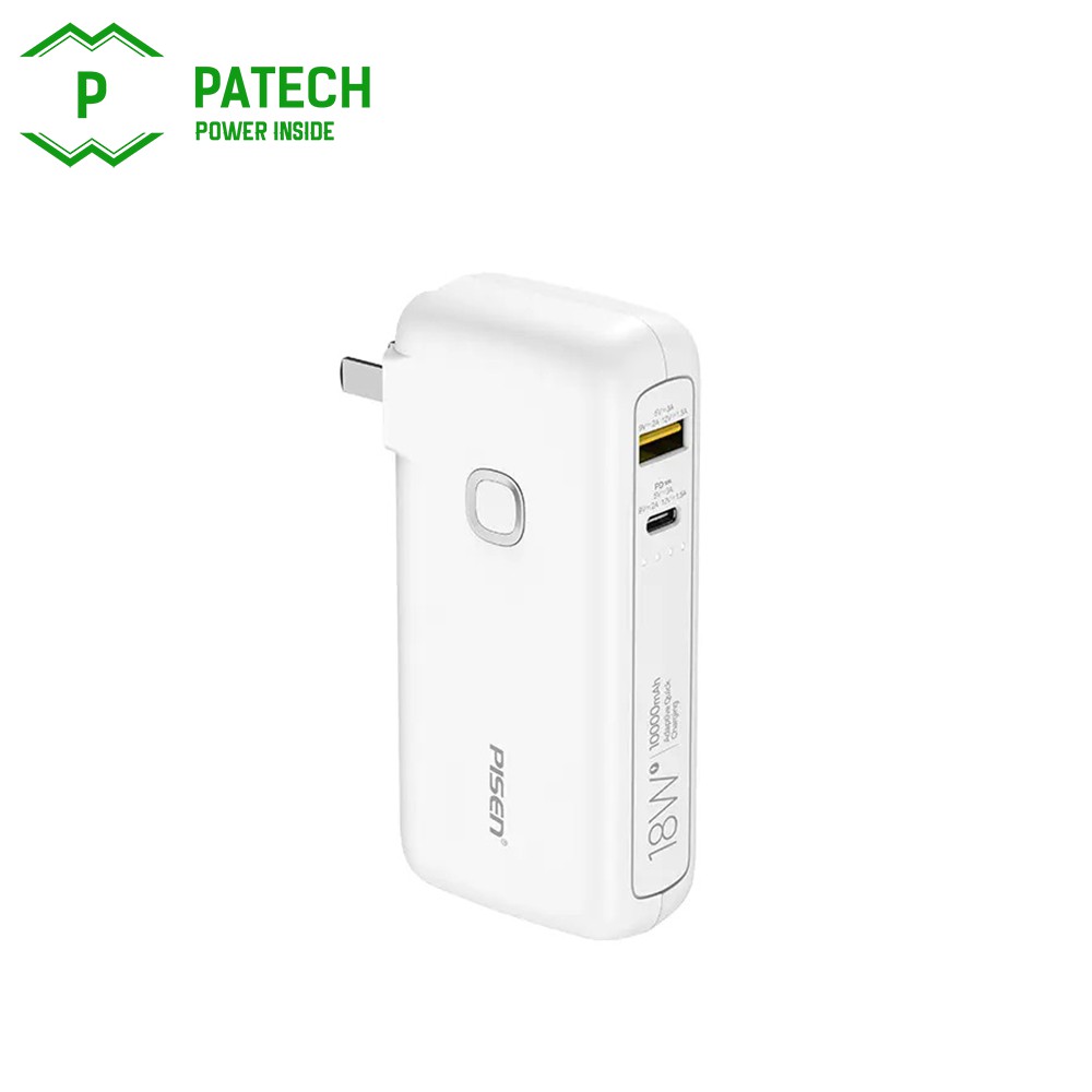 Sạc dự phòng kèm chân cắm Pisen Quick High Power Box 10000mAh,sạc nhanh 18W,an toàn,tiện dụng- Hàng Chính Hãng,BH 18 thá