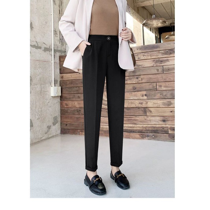Quần baggy nữ cạp cao ống đứng vừa màu đen dáng dài Chất vải mềm - Quần bigsize nữ đi học lưng cao mặc đi làm công sở