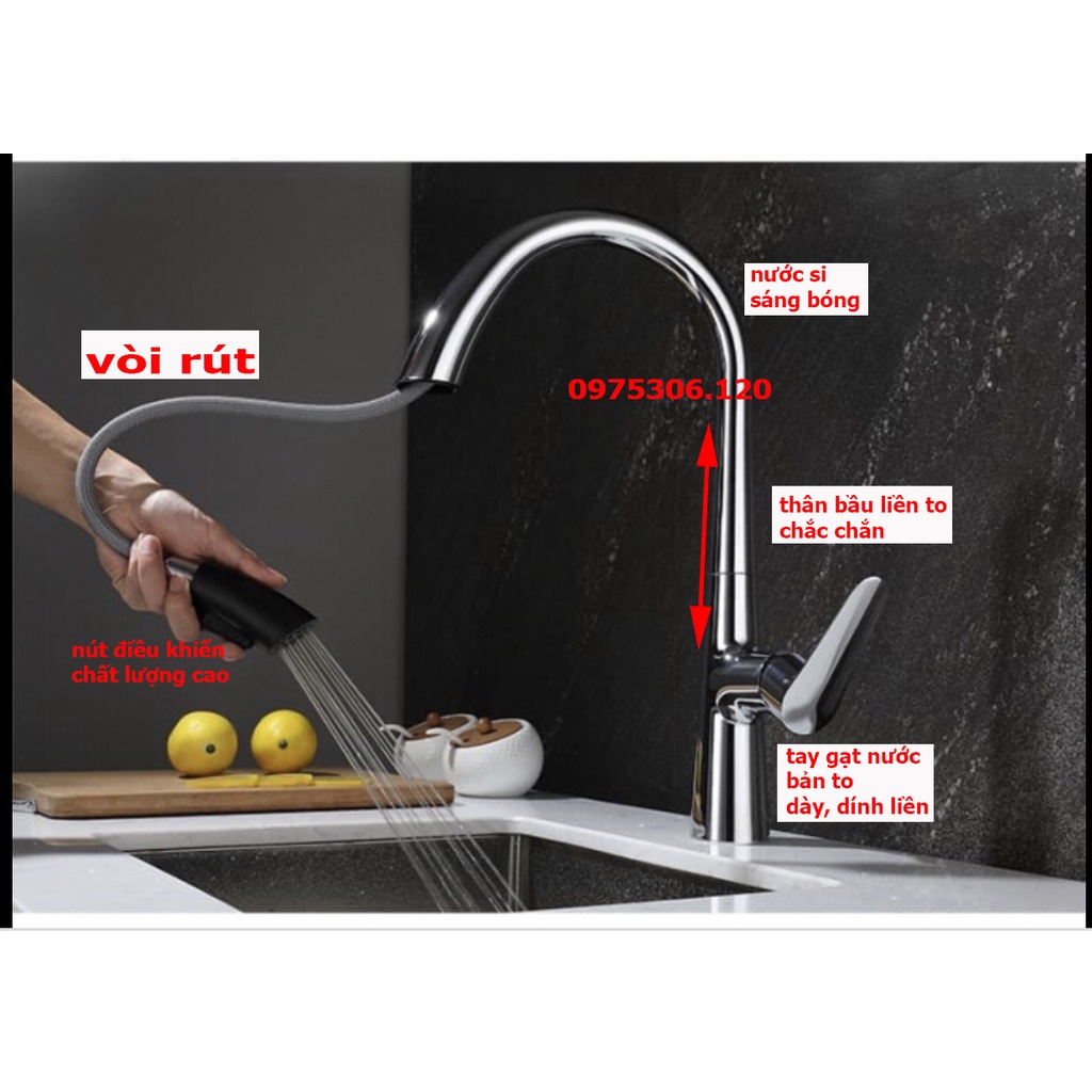 [LOẠI 1 SIÊU BỀN] Vòi Rửa Chén Bát Nóng Lạnh VÒI RÚT ĐỒNG THAU MẠ CROM SÁNG BÓNG N4005 si RỬA ĐƯỢC MỌI VỊ TRÍ TRONG CHẬU