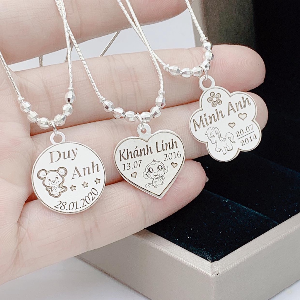 Vòng cổ bạc khắc tên cho bé gái, trai - Dây chuyền khắc chữ trẻ em bằng bạc ta cao cấp