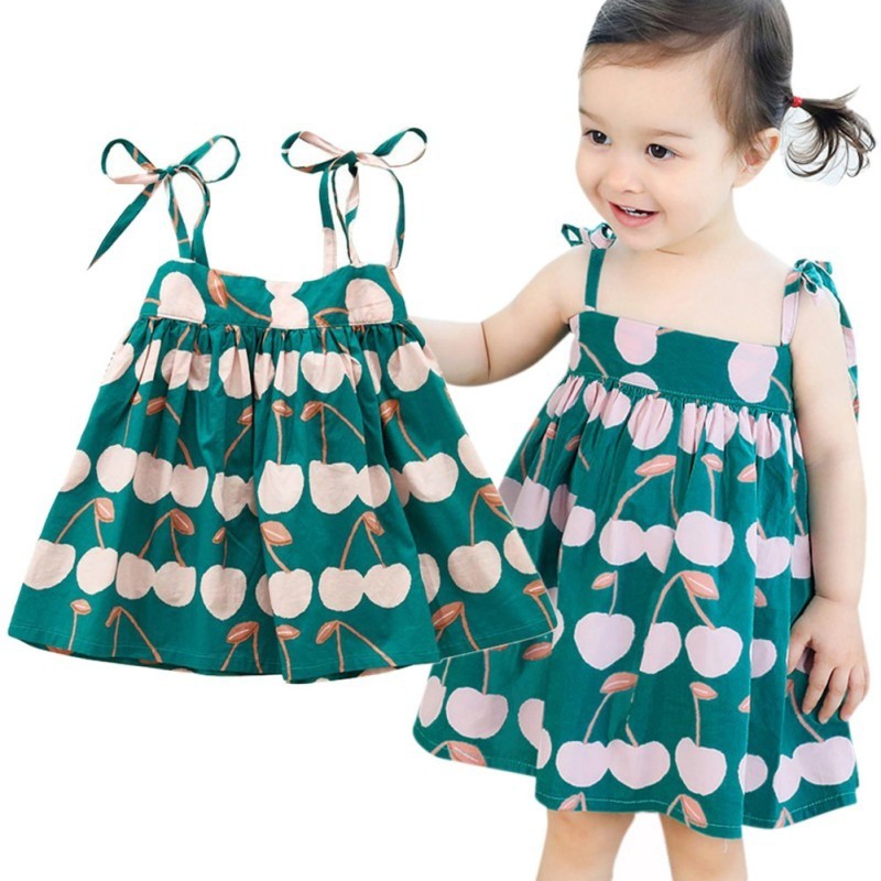 Đầm xòe cột dây họa tiết đáng yêu cho bé gái