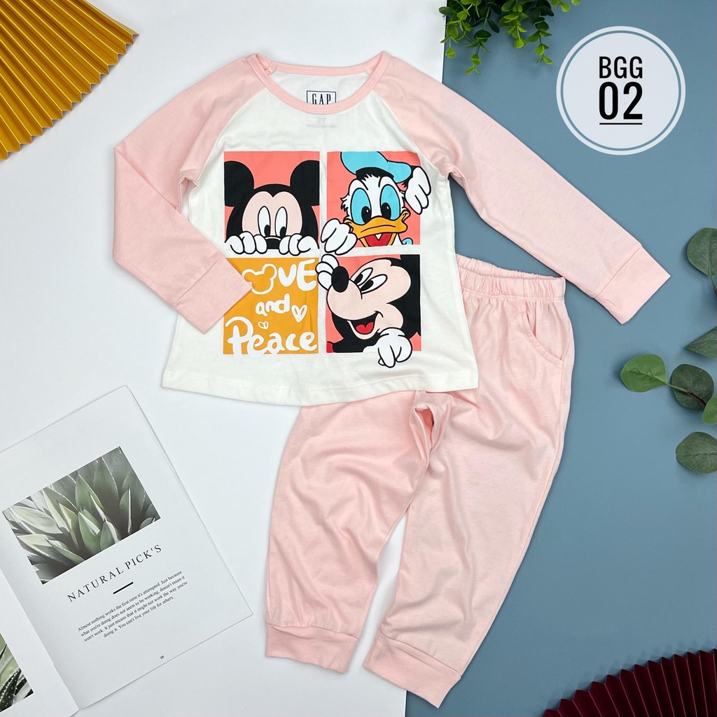 Bộ cotton bé gái phối tay thu đông LITIBABY size 2/10T