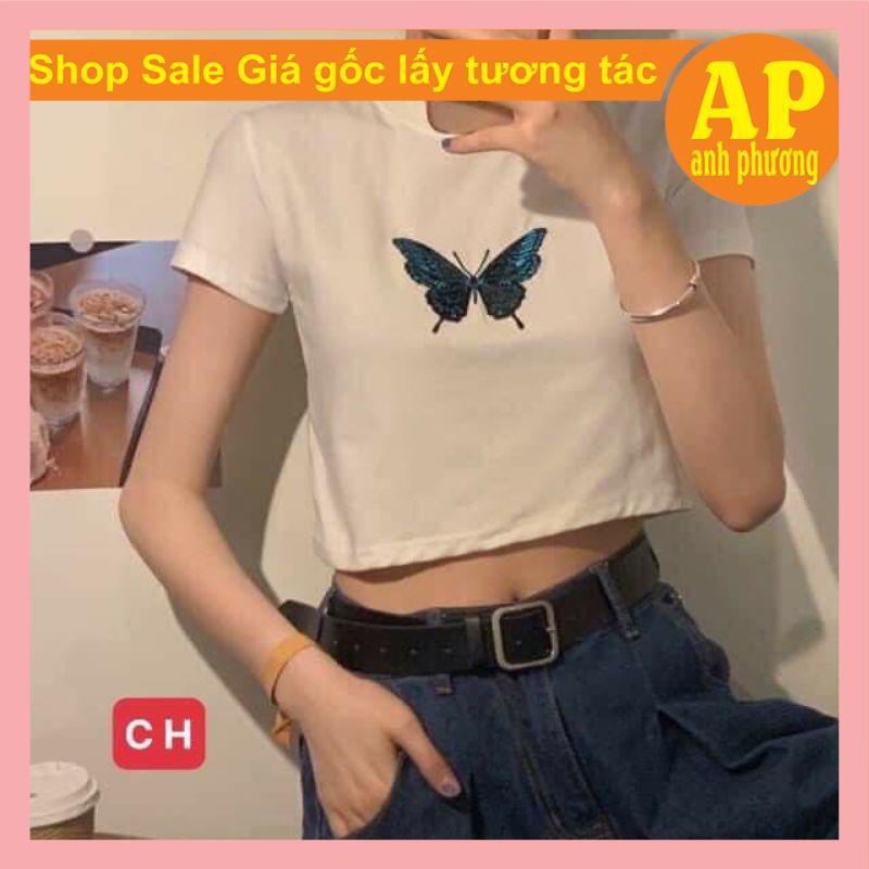 Áo croptop bodip Bướm Xanh co giãn 4 chiều, áo thun nữ ôm body