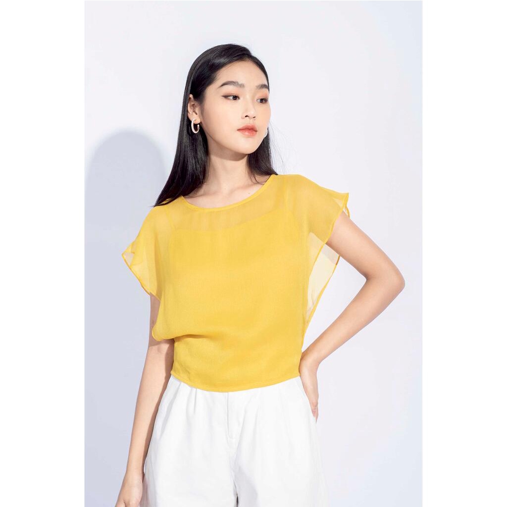 Áo sơ mi voan croptop, tay cánh rơi, hai lớp MMOutfit M-AO050321120
