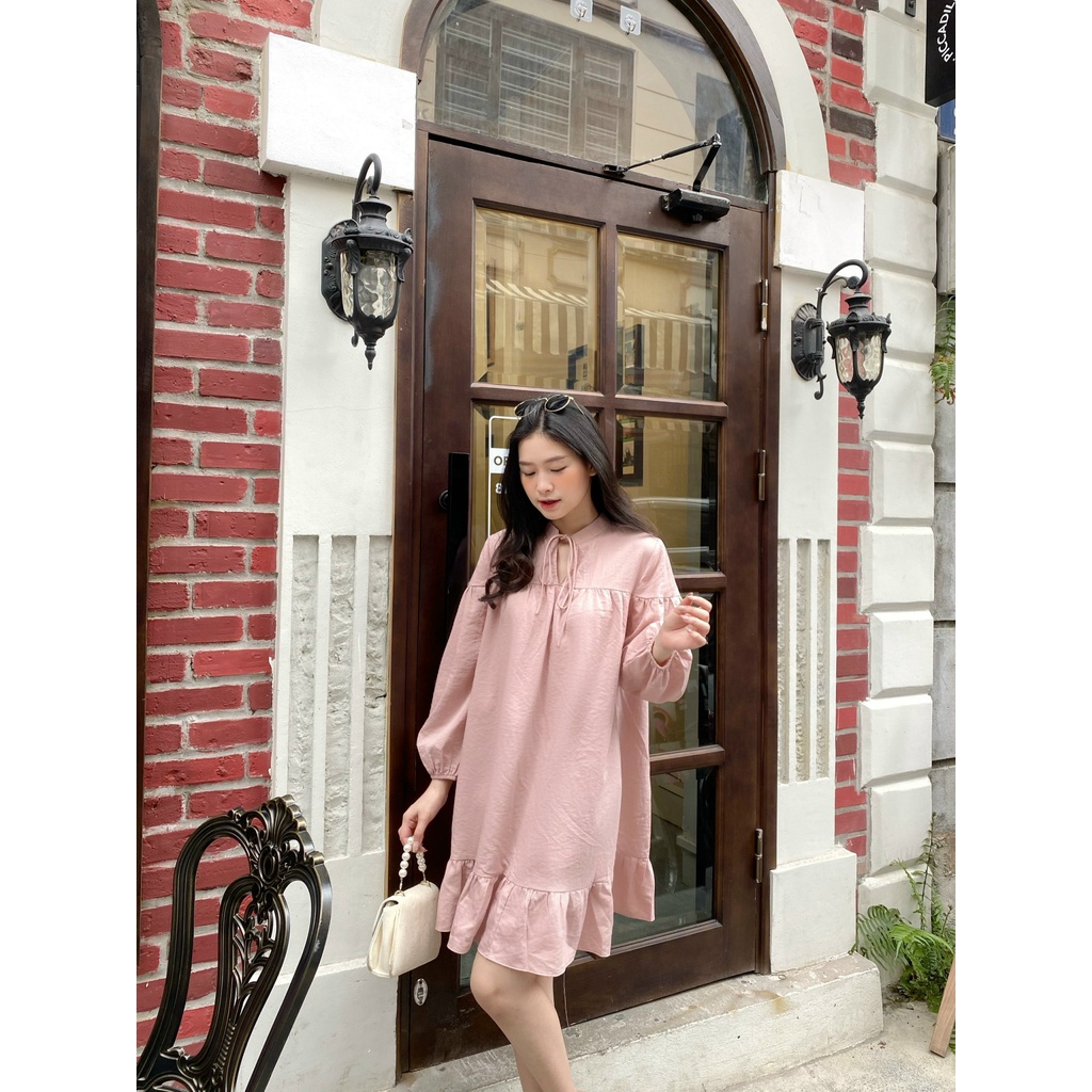 YU CHERRY | Đầm nữ baby cổ tròn, cột dây thắt nơ dễ thương, Tie Babydoll Dress YD149
