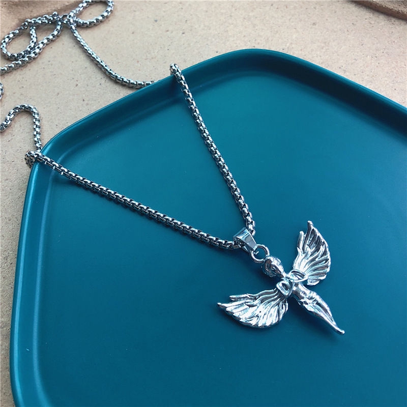 Dây Chuyền Thép Titan Mặt Đôi Cánh Thiên Thần Phong Cách Hip Hop