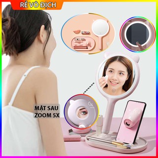 Gương trang điểm có đèn LED ⚡NEW⚡ gương để bàn, cảm ứng nhiều chế độ ánh sáng, có phóng to 5x