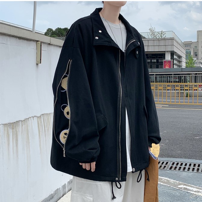 Áo bomber nam bigsize thời trang ulzzang hàn quốc, áo khoác nam bóng chày tay cách điệu gấu trúc đi chơi đi học unisex