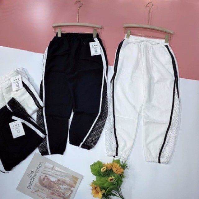 Quần baggy nữ vải đũi phối lưới BH 6