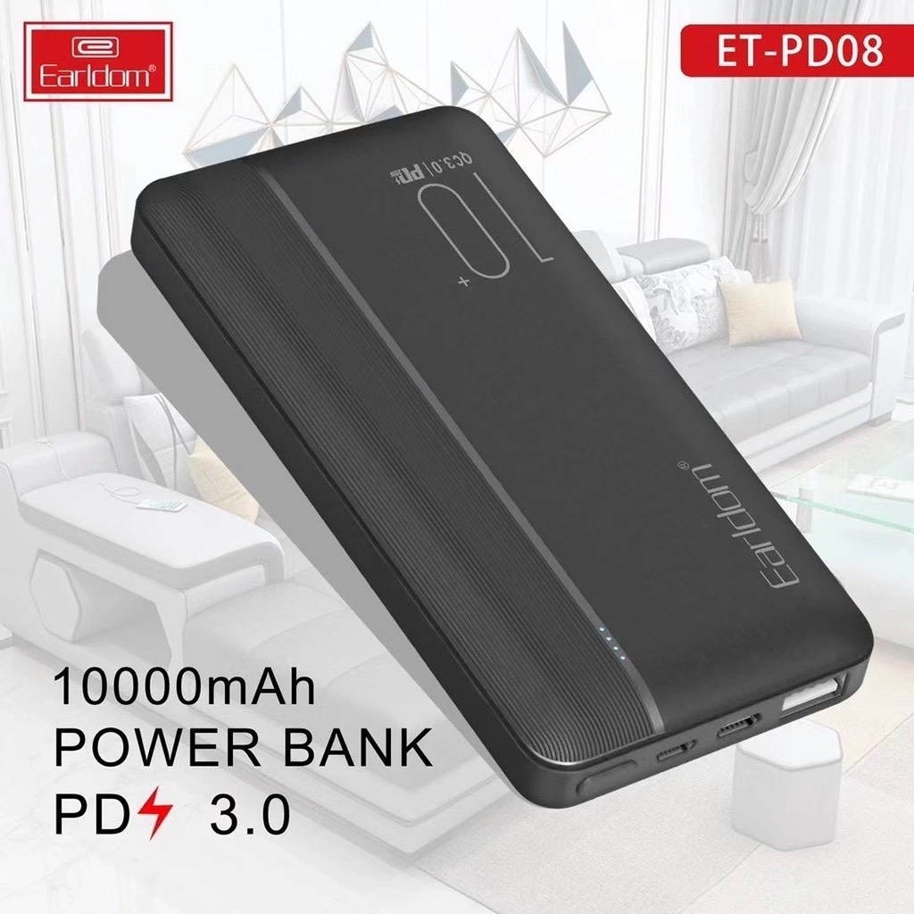 Sạc Dự Phòng Earldom 10.000mAh Sạc Nhanh QC 3.0 PD08 Chính Hãng Bảo Hãnh 12 Tháng