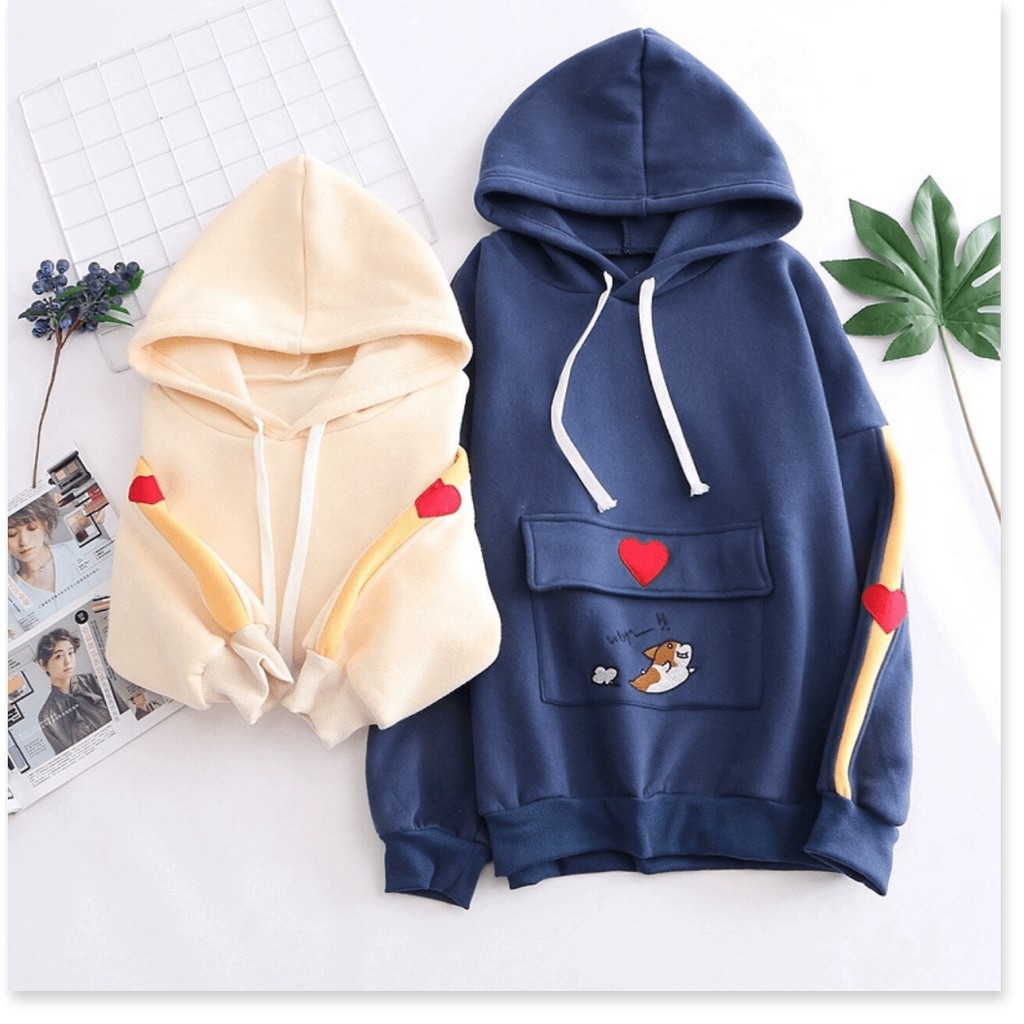 ÁO HOODIE NỮ CHUI ĐẦU PHỐI HỌA TIẾT TRÁI TIM XINH XINH