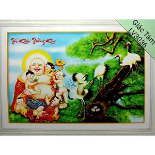 Tranh thêu TIẾU KHẨU THƯỜNG KHAI - 72x50cm - LV3036 - PHẬT DI LẶC NGỌC NHƯ Ý TÙNG CHỮ - tranh thêu chữ thập chưa thêu