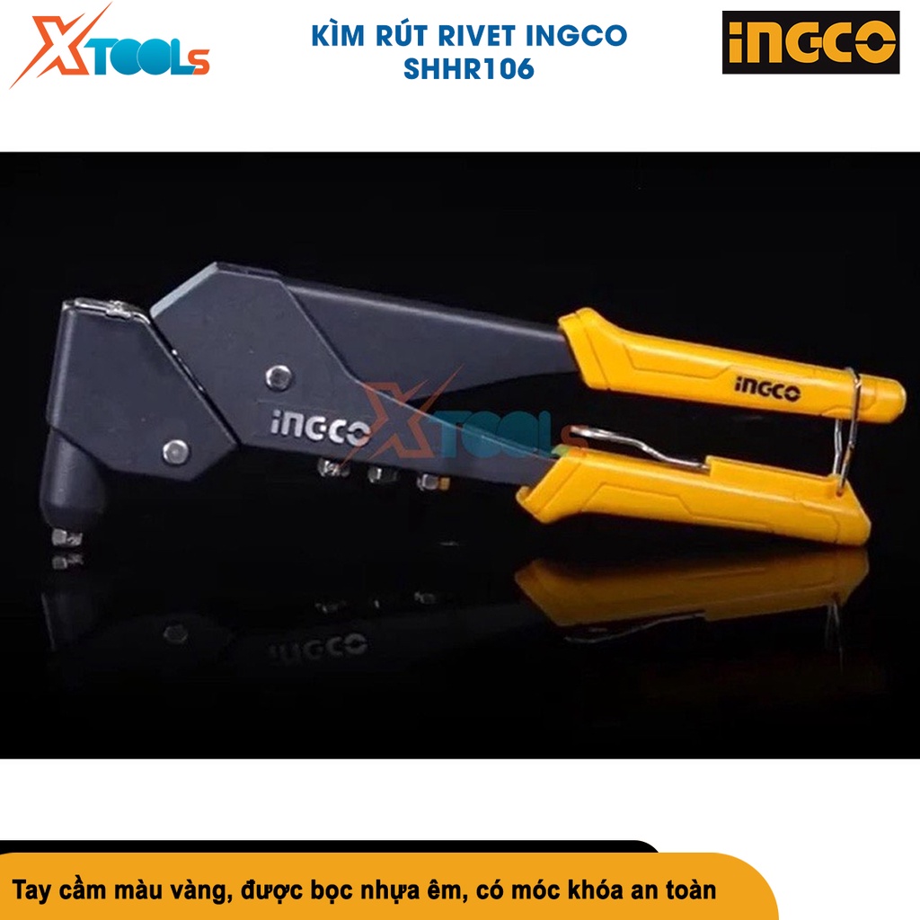 Kềm rút rivet 360° INGCO SHHR106, Kìm bấm rivet kích thước 10.5&quot; đầu xoay 360° Size 2.4mm, 3.2mm [chính hãng][xtools]