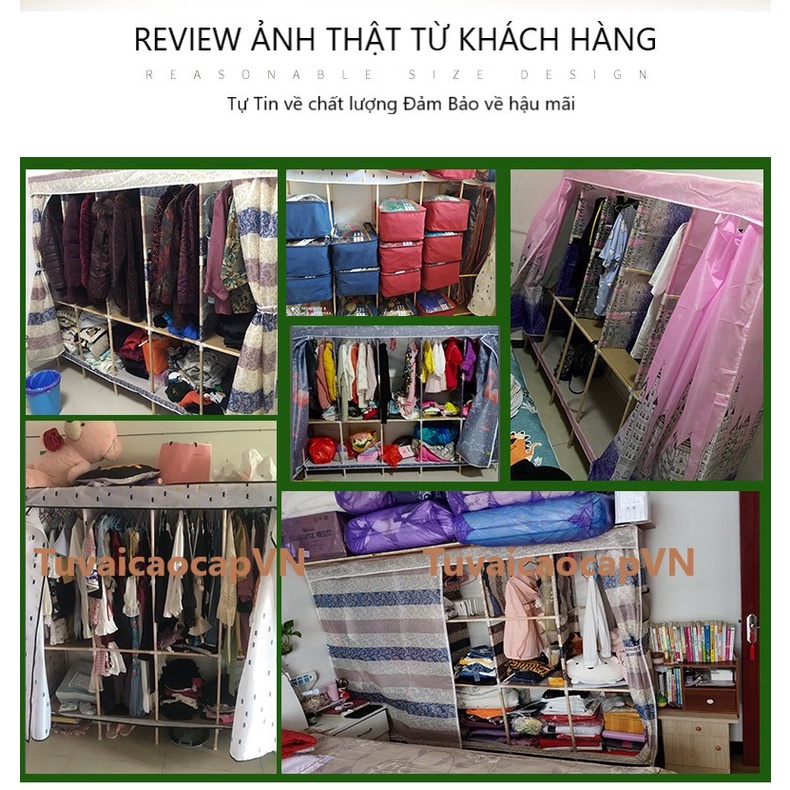 Tủ đựng quần áo vải khung gô để quần áo tủ để đồ khung gỗ bọc nhựa 5 buồng chỉ có tại tuvaicaocapVN