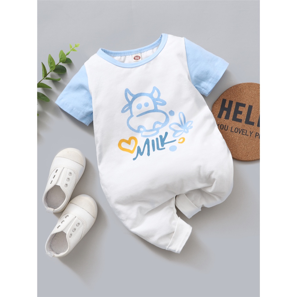 Áo liền quần MIKRDOO tay ngắn in hình hà mã sữa thời trang mùa hè cho bé trai 0-18 tháng tuổi