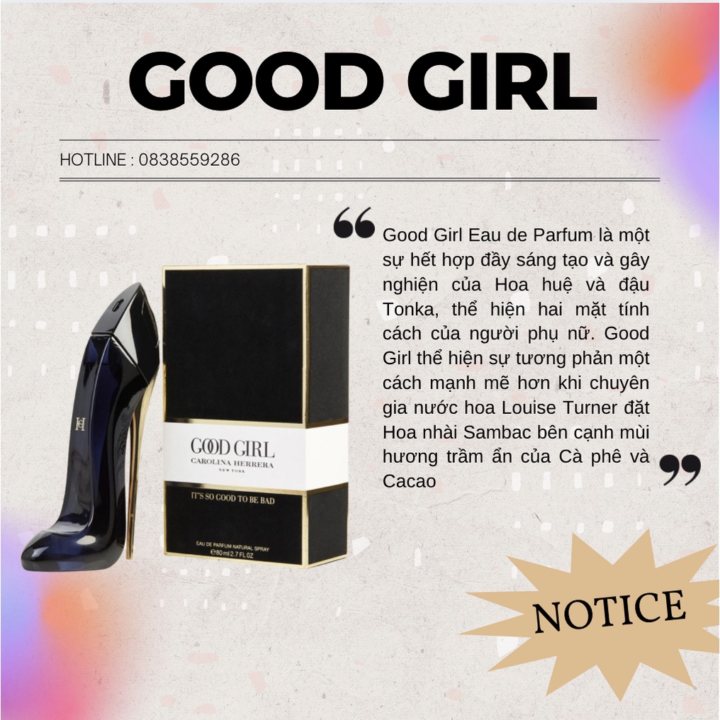 Nước Hoa Nữ Good Girl Guốc Đen Cao Cấp Thơm Lâu Chai 10ml | BigBuy360 - bigbuy360.vn