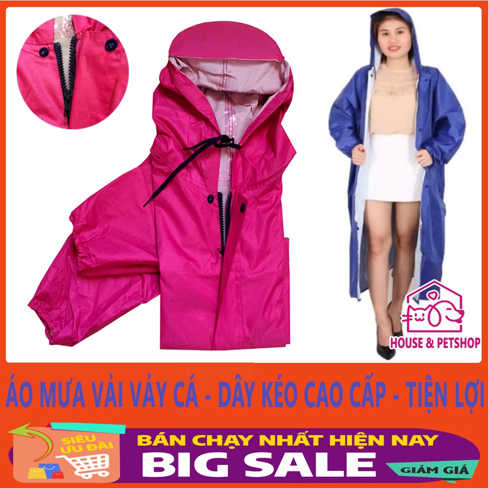 Áo Mưa Vải Tổ Ong Có Khóa Dây Kéo Kèm Nút Áo - Không Sẻ Tà - Đủ Size Người Cao Từ 1m4 đến 1m9 - Hàng Cao Cấp - Siêu Bền