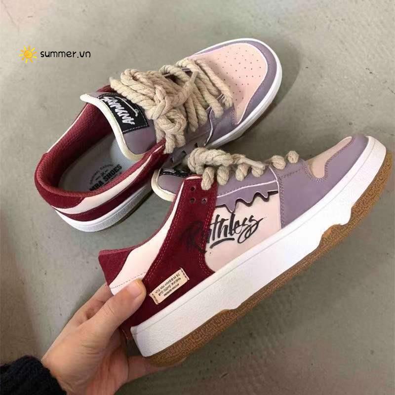 Giày Thể Thao Buộc Dây Gai Dầu Họa Tiết Graffiti Phong Cách Mới 2022