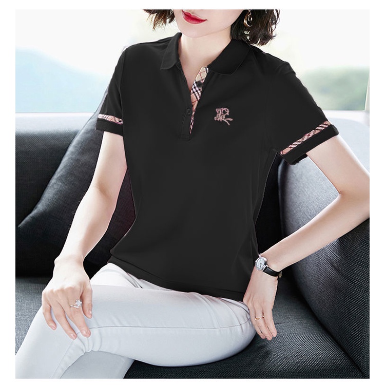 Áo Thun cotton Tay Ngắn Dáng Rộng plus size Thêu Họa Tiết Thời Trang Mùa Hè Cho Nữ Trung Niên