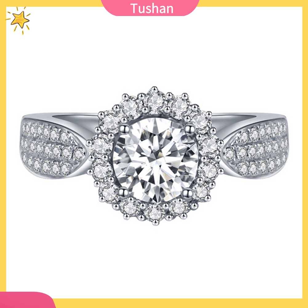 TUSH Luxury Women Round Cut Rhinestone Inlaid Finger Ring Proposal Party Jewelry Gift