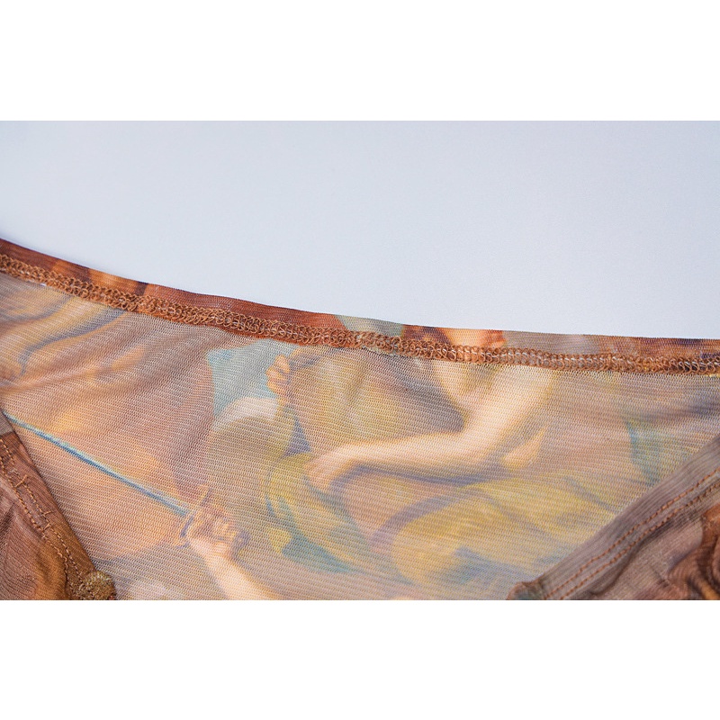 DUNEA Áo Thun Crop Top Tay Dài Cổ Chữ V Phối Lưới Xuyên Thấu 3.3