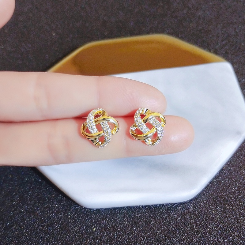 Khuyên tai JIUDUOLAN hình cỏ bốn lá đính kim cương lấp lánh tinh tế không cần xỏ phong cách Hàn Quốc cho nữ