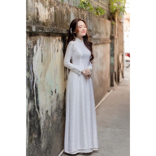 Áo dài cô dâu áo dài cưới gấm hà đông cao cấp 4 tà nhẹ nhàng