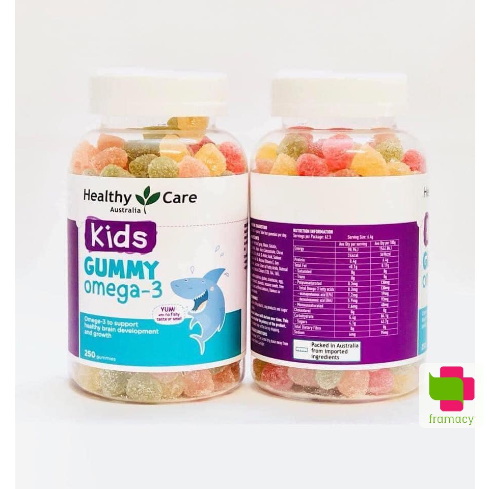 Kẹo dẻo Healthy Care Kids Gummy Omega 3/ Multivitamin, Úc (250 viên) bổ sung chất cho trẻ 2 tuổi trở lên