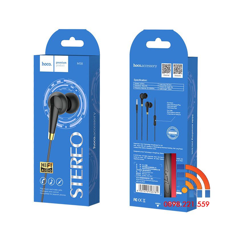 Tai nghe CÓ DÂY 3.5mm Hoco M60 & M58 có Mic đàm thoại dùng cho  ss Oppo xiaomi-màu đen/ trắng