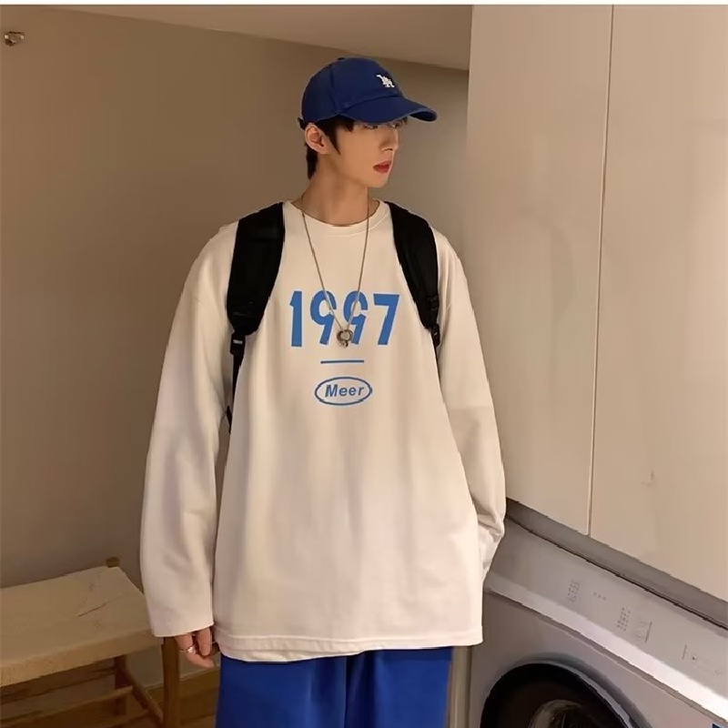 Áo Thun Tay Dài Dáng Rộng In Chữ Phong Cách Nhật Bản Thời Trang Cho Nam Và Nữ size M-5XL