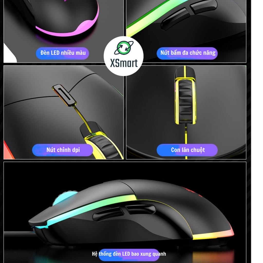 Combo Bàn Phím Cơ Và Chuột Kèm Headphone XSmart Có Dây Full Size LED RGB 20 Chế Độ Dùng Cho Máy Tính Laptop pc K1+V7+k3