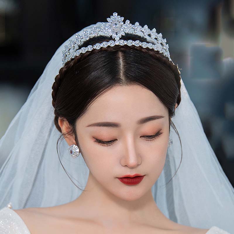Vương Miện Cài Tóc Đính Đá Zircon Thanh Lịch Cho Cô Dâu