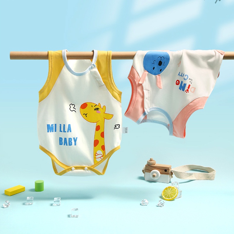 Bộ Áo Liền Quần Tam Giác Không Tay Bằng Vải Cotton In Họa Tiết Khủng Long Hoạt Hình Cho Bé Sơ Sinh 0-24 Tháng