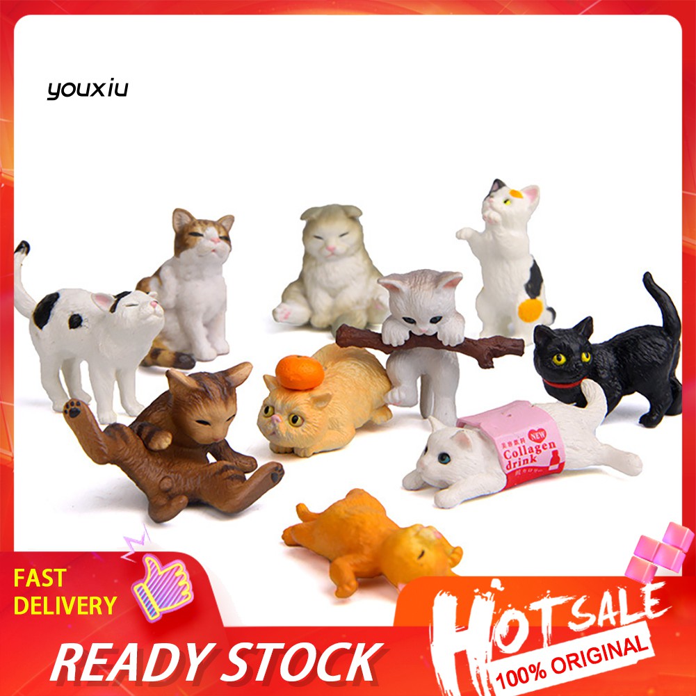 Bộ 10 mô hình mèo thu nhỏ bằng PVC dùng cho trang trí xinh xắn